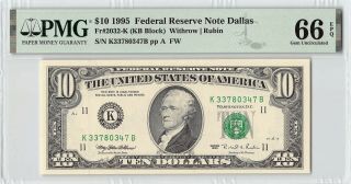 United States 1995 Fr.  2032 - K Pmg Gem Unc 66 Epq 10 Dollars Frn Dallas