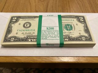10 Uncirculated Two Dollar Bills Crisp $2 Sequential Note 2013.