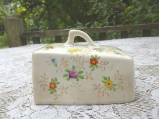 Vintage Pottery/china Wedge Shape Cheese Keeper Top Only Floral Pattern 5 1/4in.