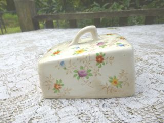 Vintage Pottery/China Wedge Shape Cheese Keeper TOP ONLY Floral Pattern 5 1/4in. 2