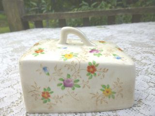 Vintage Pottery/China Wedge Shape Cheese Keeper TOP ONLY Floral Pattern 5 1/4in. 3