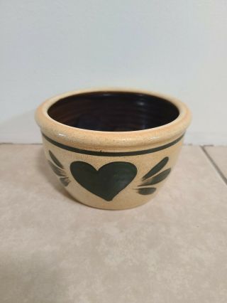 Shadowlawn Pottery Salt Glazed Stoneware Small Crock Bowl Heart Design