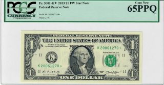 Fr.  3001 - K 2013 $1 Star Federal Reserve Note Bill Dallas Pcgs 65ppq
