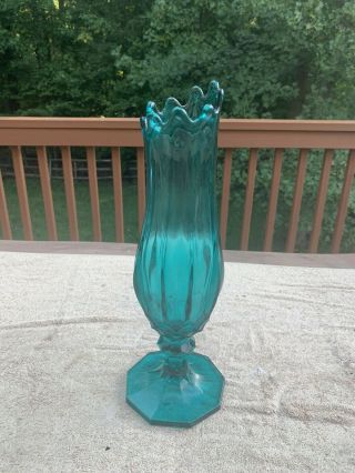 Vintage L.  E.  Smith Glass Stretch Swung Vase Diamond Base 9 Petals Mid Century