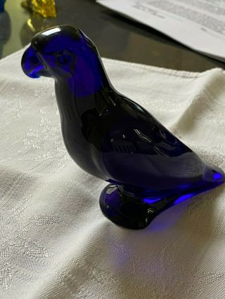 Signed Baccarat French Art Glass Crystal Cobalt Dark Blue Parrot Bird Figurine