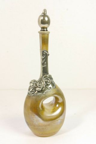 King Solomon Finds 8 " Perfume Bottle Sterling Silver Overlay Hand Blown Glass A