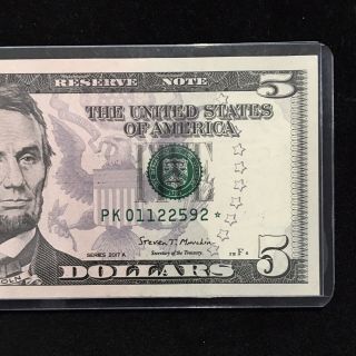 2017 - A $5 Bill Star Note Serial Number Pk01122592