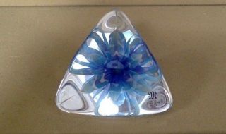 Art Glass.  Mats Jonasson Maleras Sweden Crystal Blue Floral Sculpture.  3811.