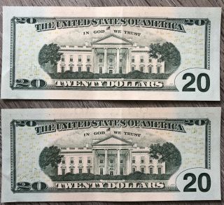 2 2017 Uncirculated $20 Twenty Dollar Bills Sequential Consecutive Serials 3
