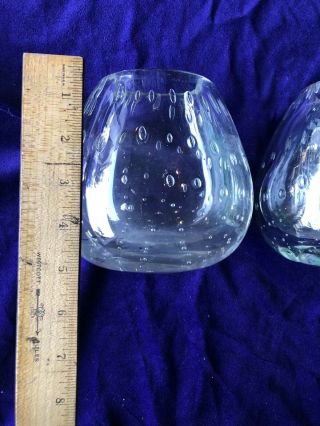 (2) Old Vintage Art Glass Controlled Bubbles bookend vase Very Heavy 2