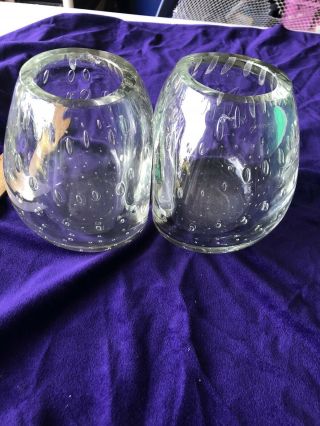 (2) Old Vintage Art Glass Controlled Bubbles bookend vase Very Heavy 3