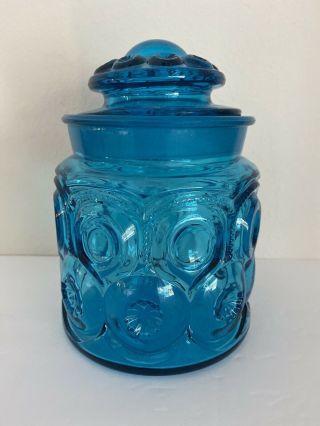 Le Smith Moon And Stars Aqua Blue Glass Medium Canister Apothecary Jar With Lid