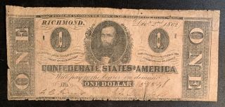 1862 $1 Us Confederate States Of America Richmond 1