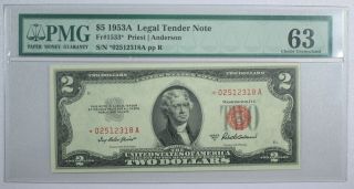 {do679c} $2 1953 - A Red Seal Note Pmg 63 Ch.  Unc
