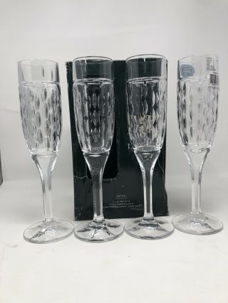 Ralph Lauren Aston Crystal Glass Champagne Flutes Set Of 4 Nib.  Made In Germany