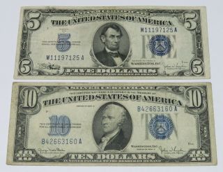 1934 - C $5 Silver Certificate & 1934 - D $10 Silver Certificate