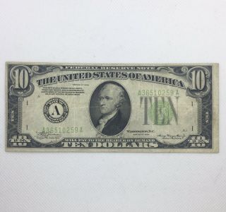 $10 Light Green Seal Federal Reserve Note 1934 - Crisp Extra Fine