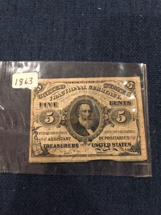 1863 5 Cent Fractional Currency Note Green Reverse