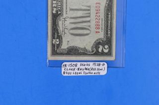 FR - 1508 Series 1928 - G $2.  00 U S Note Red Seal 2