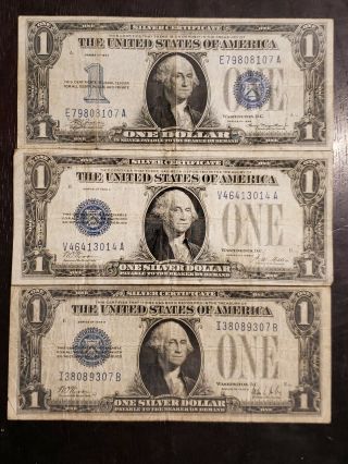Series Of 1928 A,  1928 B,  And 1934 Funnyback $1 Blue Seal Silver Certificates