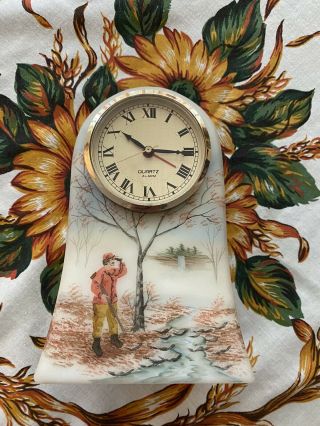 Vintage Fenton Hand Painted Clock By A Sallee 281 Of 2000 Hunter Scene