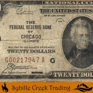 1929 $20 Chicago Frbn Bank Note Fr 1870 - G 17947 - P