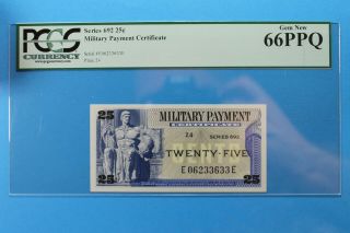 Military Payment Certificate Series 692 25 Cents Pcgs 66 Ppq Gem