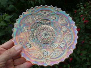 Carnival Glass.  Dugan 6 1/2 " Marigold Persian Garden Plate.  Mould Work.