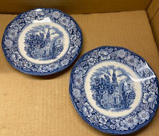 Tea Time Set Of 2 Vintage Liberty Blue Old North Church Saucers England 5 - 3/4”