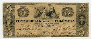 1853 $5 The Commercial Bank Of Columbia,  South Carolina Note