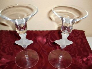 Pair Sasaki Wings Clear Crystal W/frosted Birds Stem Candlestick Holders 7.  5 " T