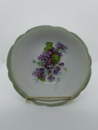 Vintage Porcelain 9 " Serving Bowl Germany Purple Flowers Floral