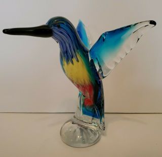 Hummingbird Figurine Large Heavy Art Glass Murano Style 8 1/2 " Tall