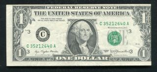 1977 $1 Frn Federal Reserve Note “print Shift Error” About Uncirculated