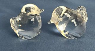 Vtg 2 Hadeland Norway Clear Crystal - Bird Figurines Scandinavian Art Glass 2 "