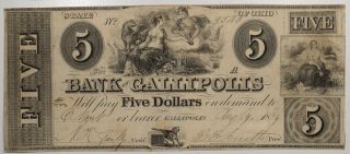 1839 $5 Bank Of Gallipolis Ohio Haxby G2 - Vf