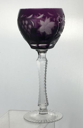 Vintage Bohemian Cut Clear Wine/hock Glass Deep Purple Grapevine,  Star,  Thumbprint