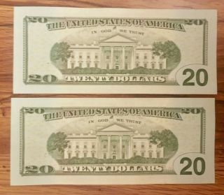 2017 $20 Dollar Star Notes,  2 Consecutive Uncirculated Crisp Bills 2
