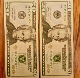 2017 $20 Dollar Star Notes,  2 Consecutive Uncirculated Crisp Bills 3