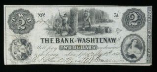 1854 $2 The Bank Of Washtenaw Michigan Obsolete Us Paper Money