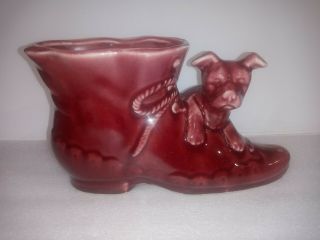 Vintage Shawnee Pottery Dog With Shoe Vase/ Planter