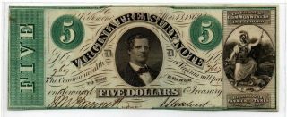 $5 Virginia Treasury Cr - 13 Note,  F/vf Obsolete Note With Bright Color