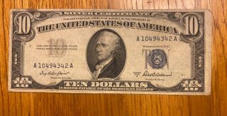 1953 A Series $10 Ten Dollar Silver Certificate