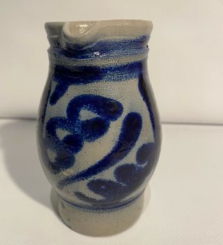 Vintage Salt Glazed Cobalt Blue Stoneware Small Pitcher/Creamer 2
