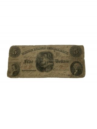 1855 Rhode Island $5 Obsolete Currency Rhode Island Central Bank East Greenwich