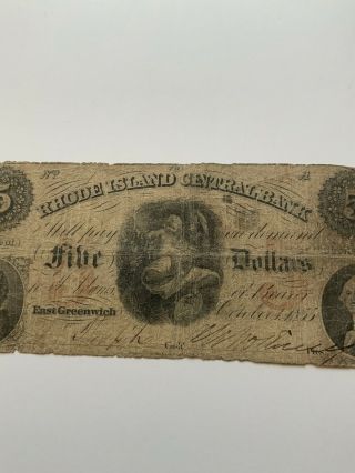 1855 Rhode Island $5 Obsolete Currency RHODE ISLAND CENTRAL BANK East Greenwich 3