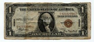 Us Silver Certificate $1 Dollar - 1935 - A Brown Seal S42332089c Hawaii Overprint