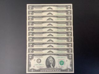 10 2013 Uncirculated Crisp $2 Note Consecutive Serial Number 2 Dollar Bill