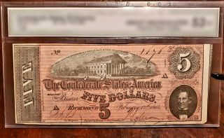 1864 Confederate States $5 Banknote: Very Low Serial Number Civil War Currency