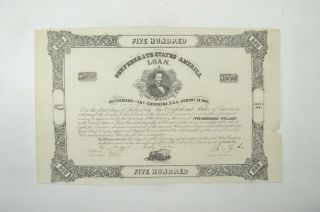 Authentic - 1862 Confederate States - Civil War $500 Bond Certificate 004